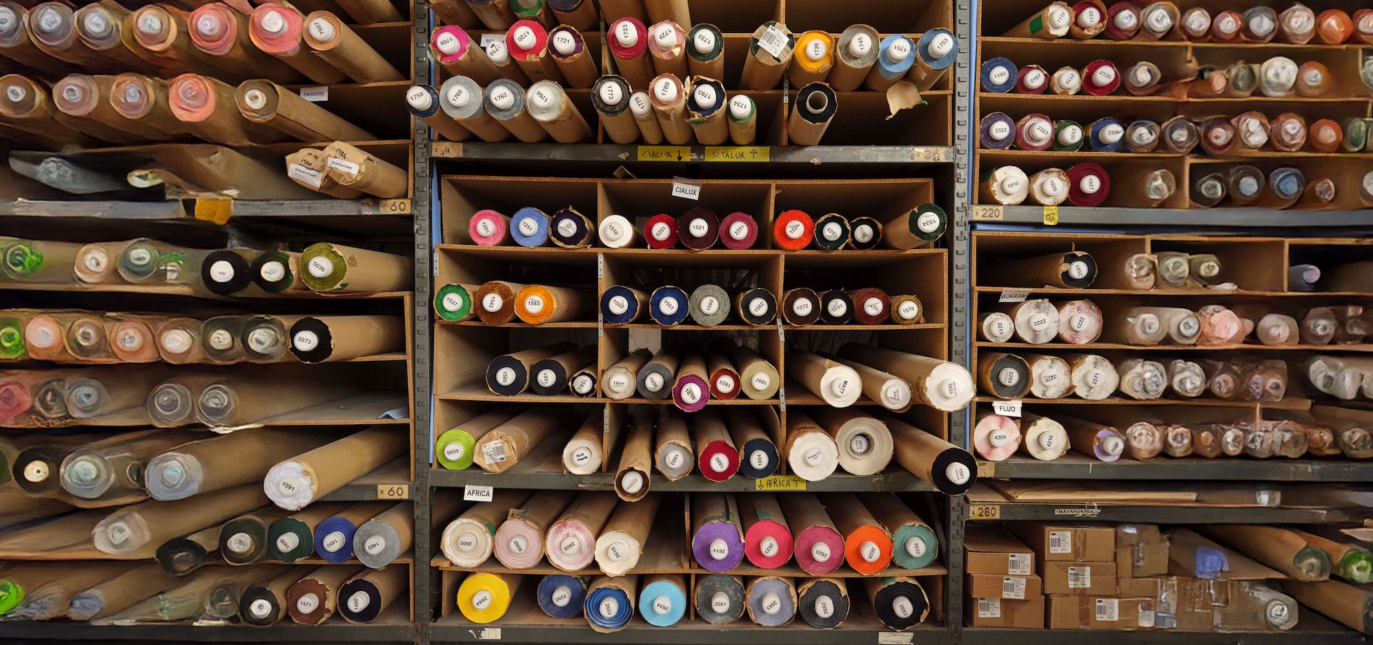 Shelf with fabrics