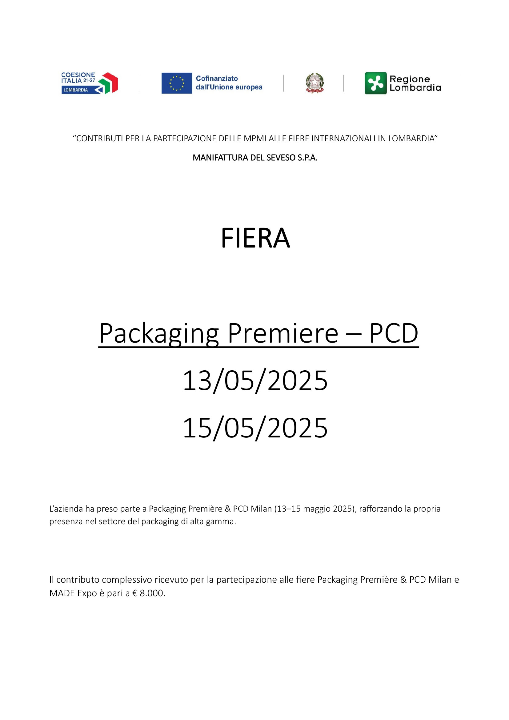 Packaging premiere PCD contributo